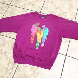 Vintage 90s Laurel Burch Birds of Paradise fuschia crewneck sweatshirt sz XL